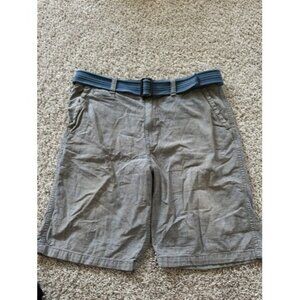 American Eagle Plaid Chino Shorts Longer Lenght Button Pockets Belts Size 36